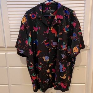 Via Ripatti Designs Mens shirt size XL Black with multi color birds